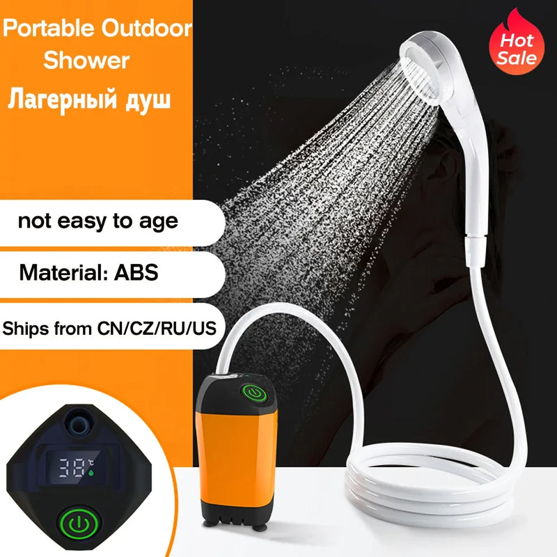 Outdoor Camping Shower Portable Electric Shower Pump IPX7 Waterproof & Digital Display for Camping Equipment Hiking Travel Beach